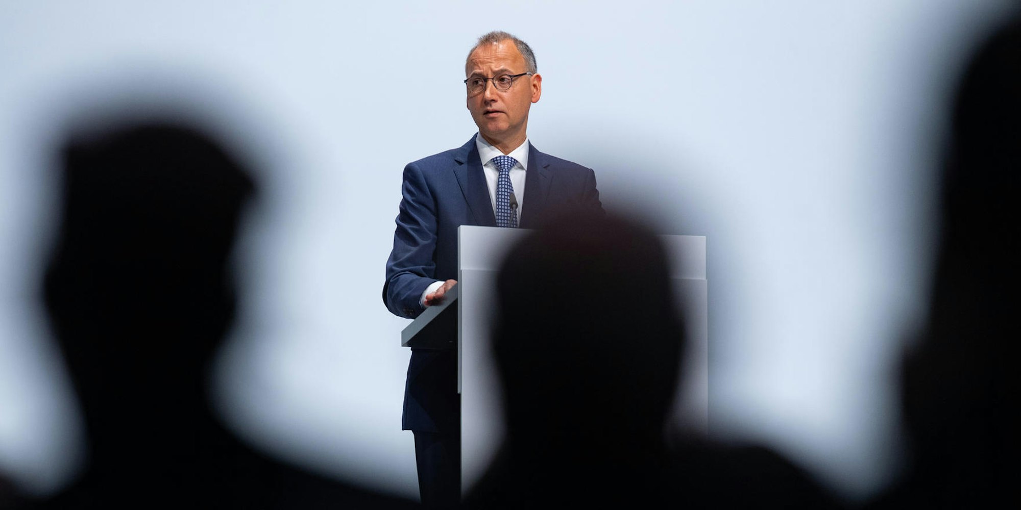 Bayer-Chef Werner Baumann bei seiner Rede auf der Hauptversammlung des Konzerns im Jahr 2019