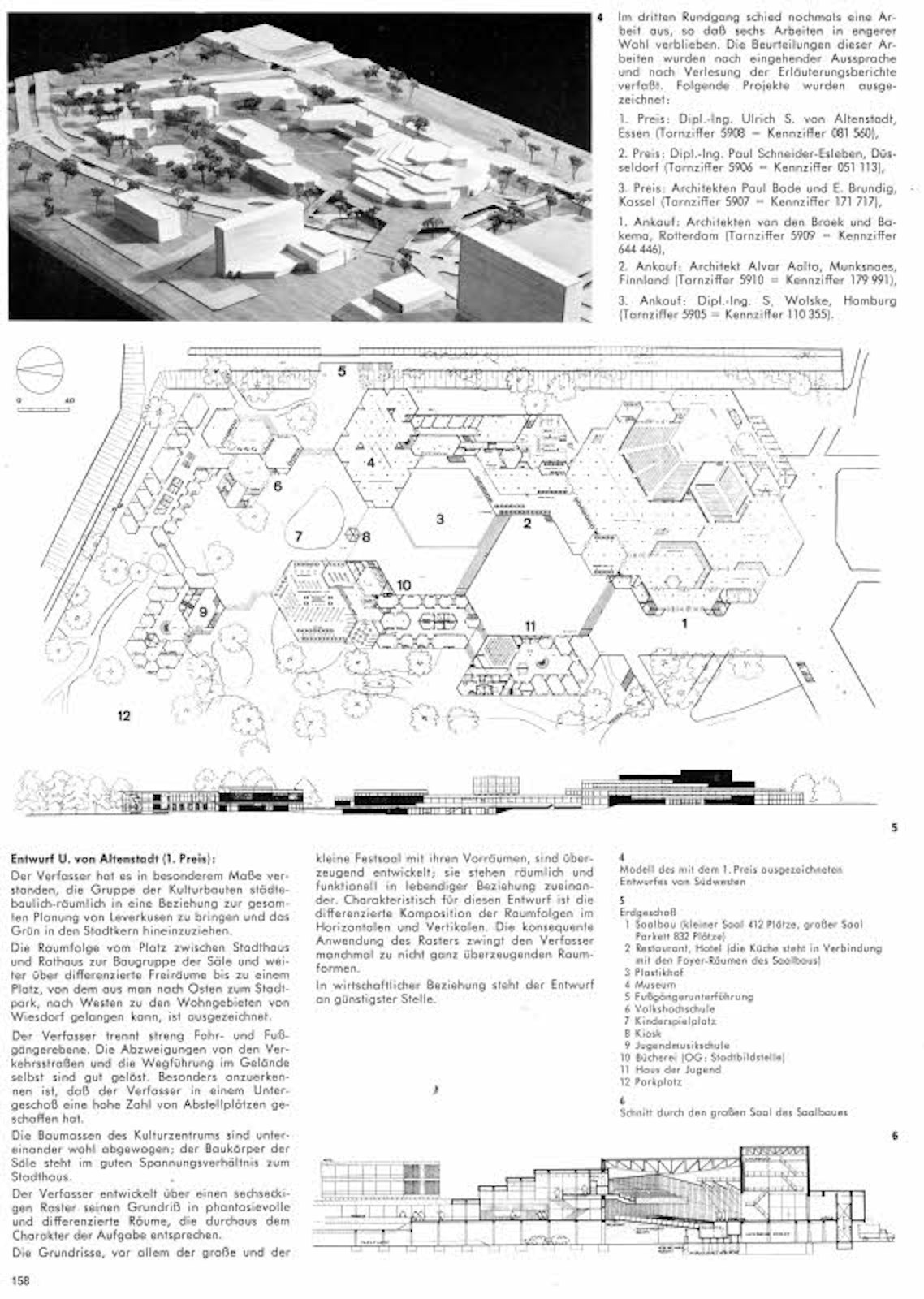 Ein Auszug aus der „Deutschen Bauzeitung“ aus dem Jahre 1961 zeigt den Siegerntwurf Ulrich S. von Altenstadts. Repro: Stadtarchiv