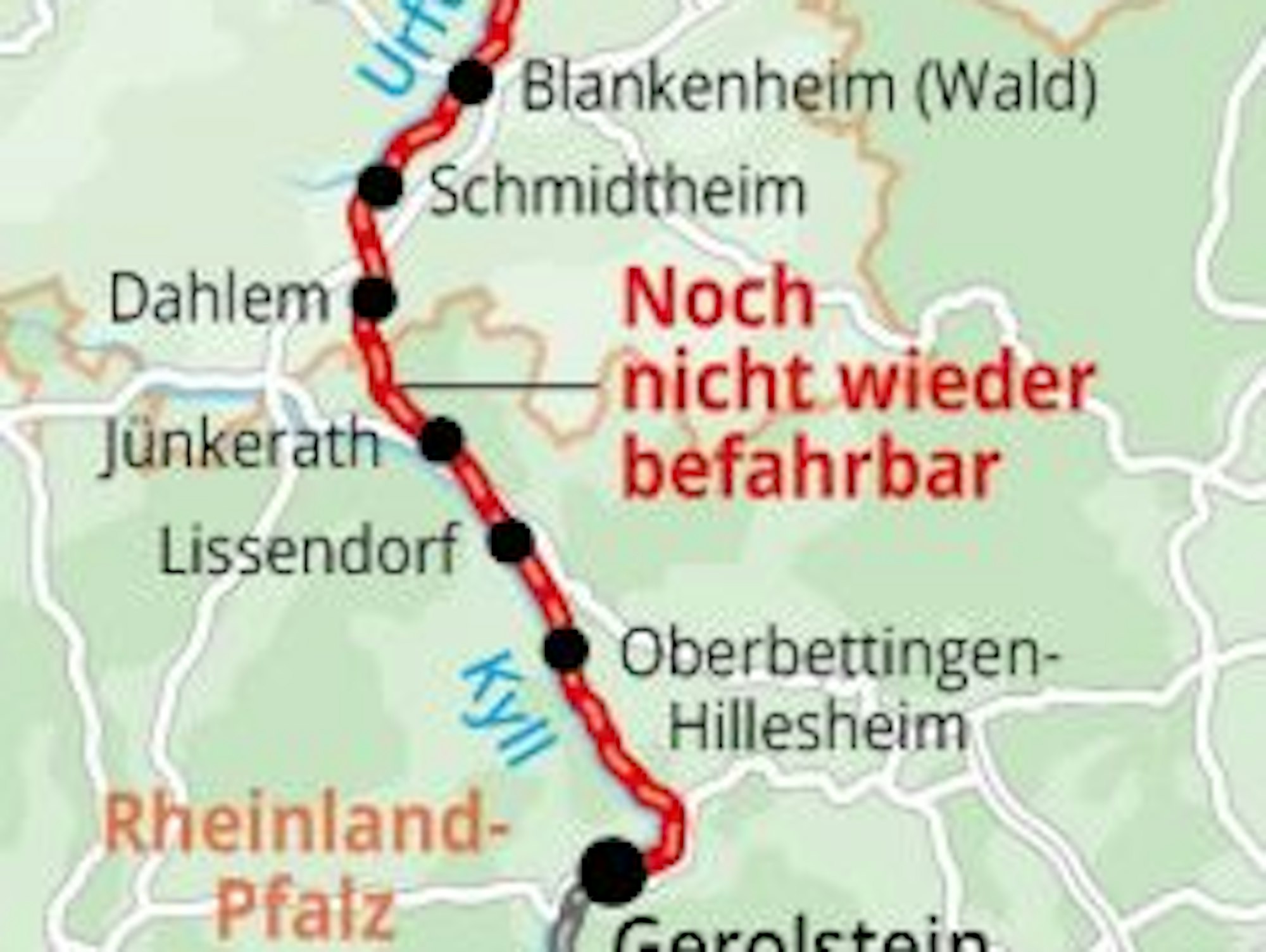 Wann die Strecke zwischen Gerolstein und Kall wieder befahrbar sein wird, steht noch nicht fest.