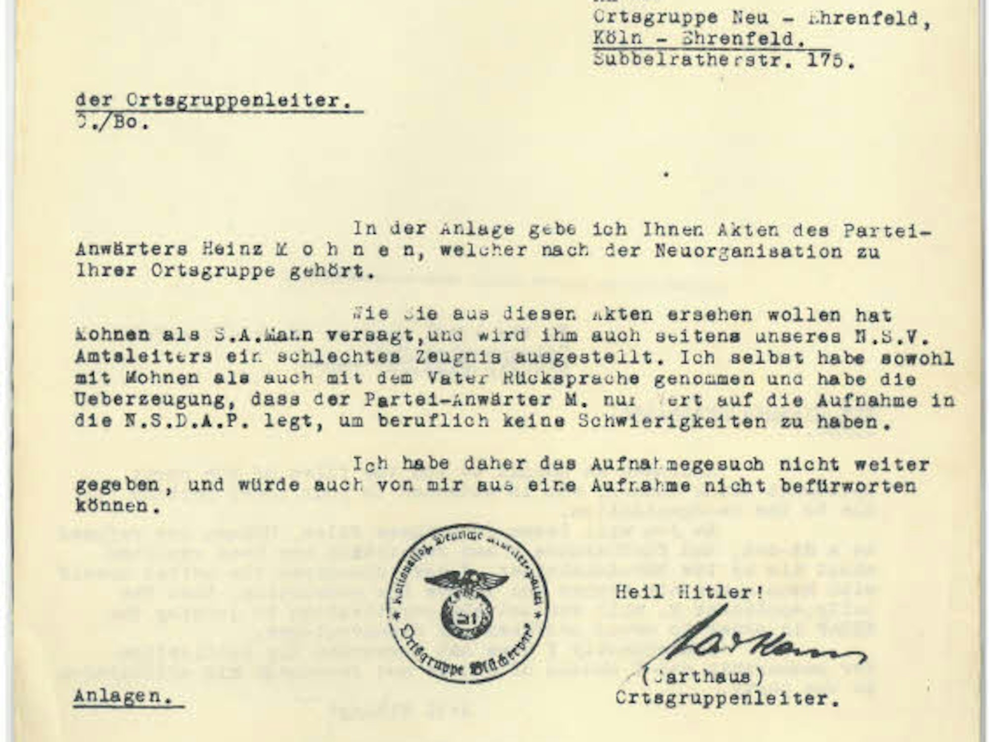 Dokument aus der NS-Zeit