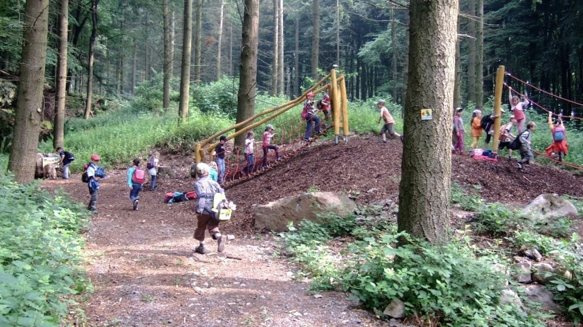 Kinder auf einem Walderlebnispfad