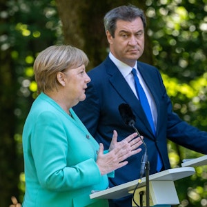 Angela Merkel und Markus Söder bei einem Pressestatement