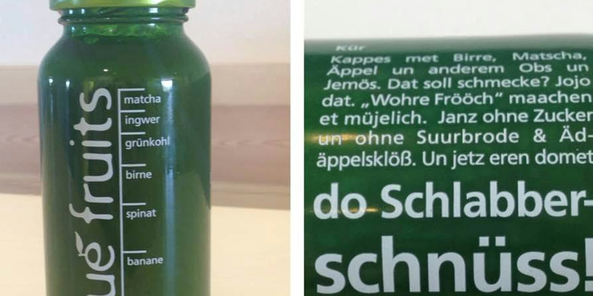 Auf dem „green smoothie no.1“ wird ein ein kölscher Gruß durch Deutschland geschickt.