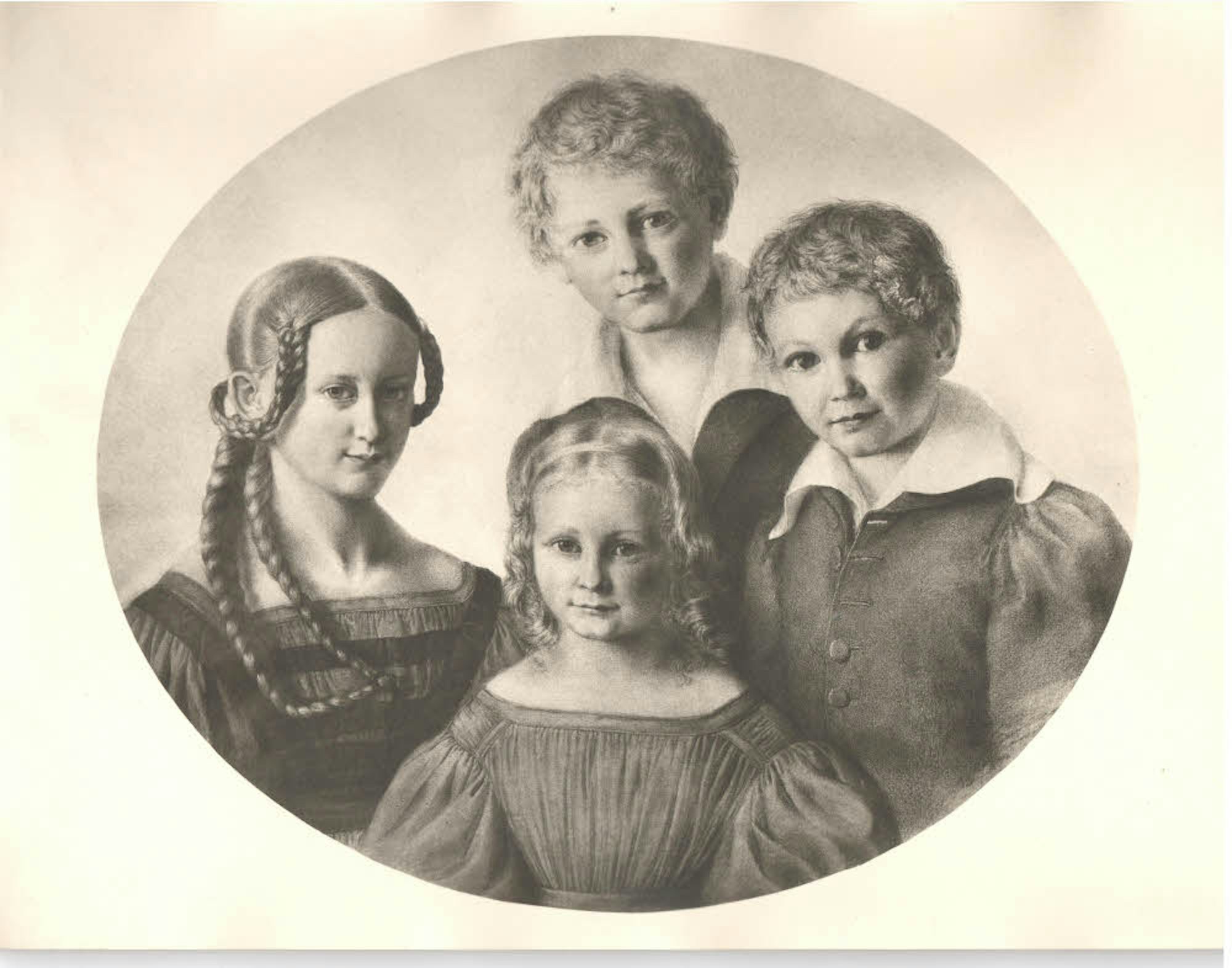 Die vier Kinder von Johann Wilhelm Zanders und seiner Frau Julie. Der älteste Sohn Carl Richard übernahm später die Schnabelsmühle.