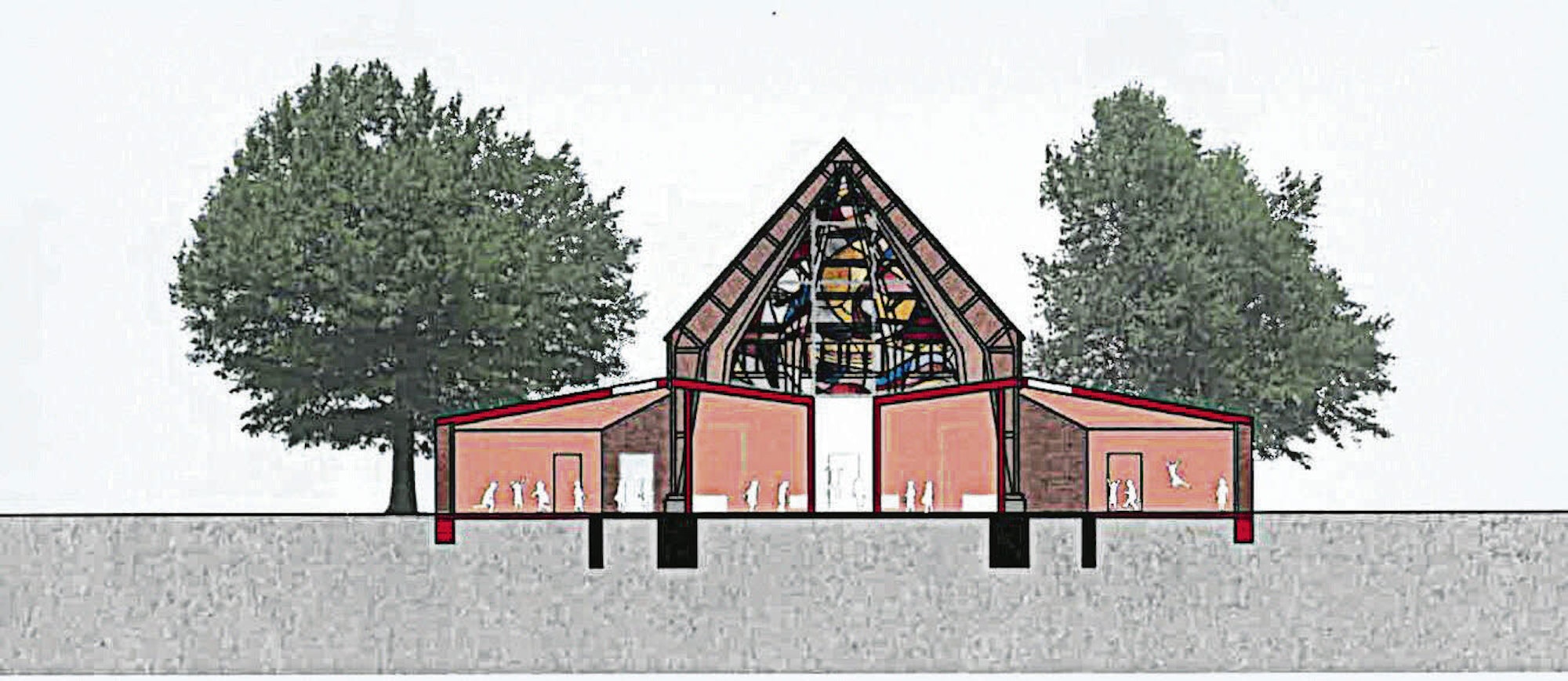 Die Skizze verdeutlicht, wie die Kita-Gruppenräume ins Kirchenschiff gebaut werden sollen.