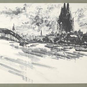"Köln am Rhein" auf einer rund vier Meter breiten Hängerolle von Uchiyama Ukai.