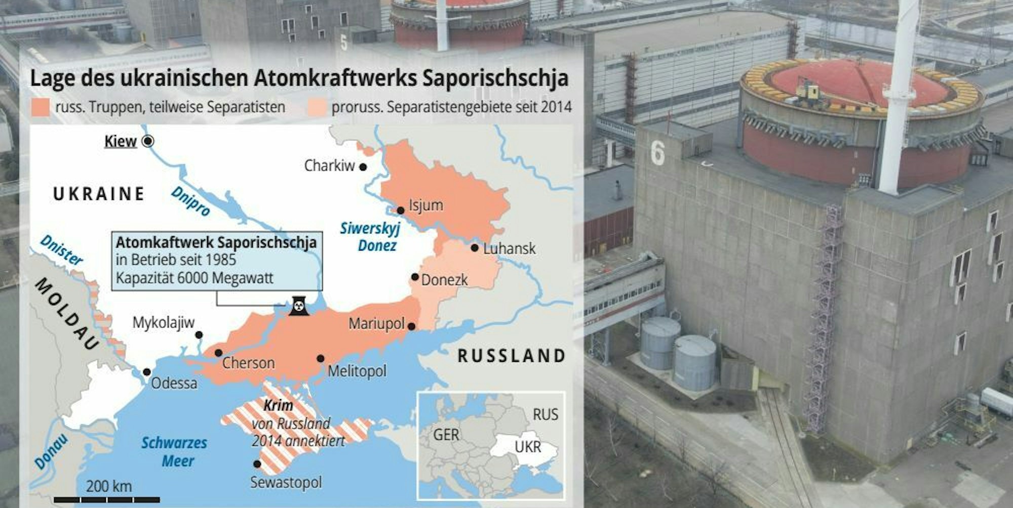 Eine Grafik des ukrainischen Atomkraftwerks Saporischschja.