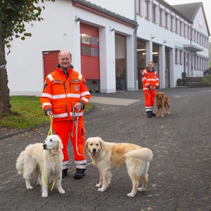Zwei tierische Teilnehmer der Rettungshundeprüfung der Johanniter.