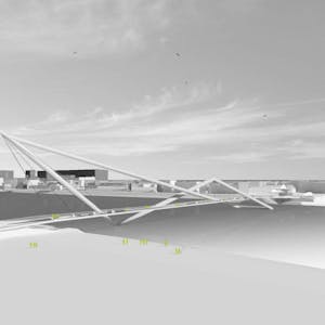 So sieht der Entwurf von Christina Codjambopoulo für die Fußgängerbrücke von der Bastei in den Rheinpark aus.
