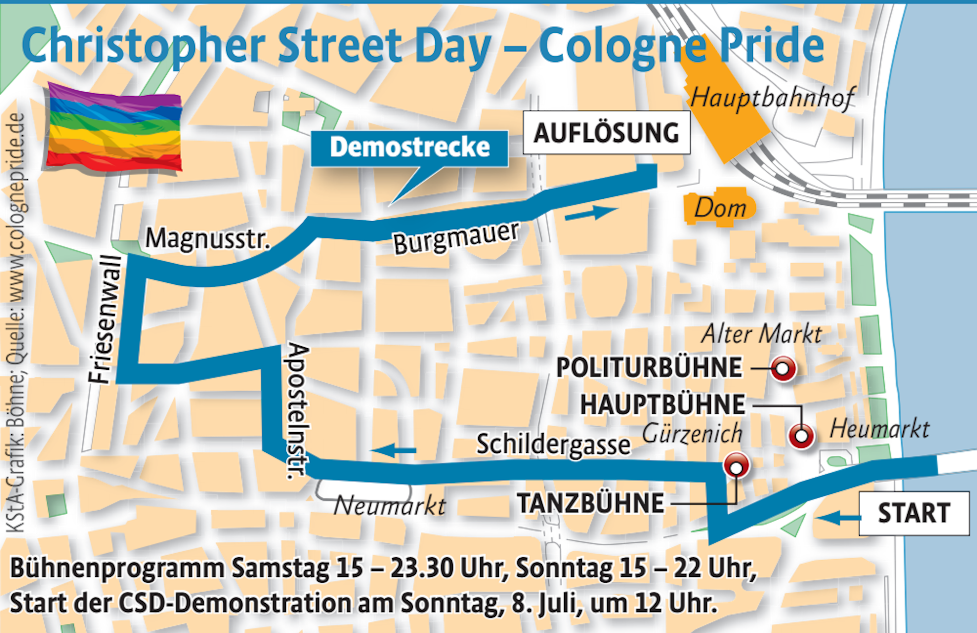 Die CSD-Parade: Mehr als 130 Wagen ziehen durch die Kölner Innenstadt.