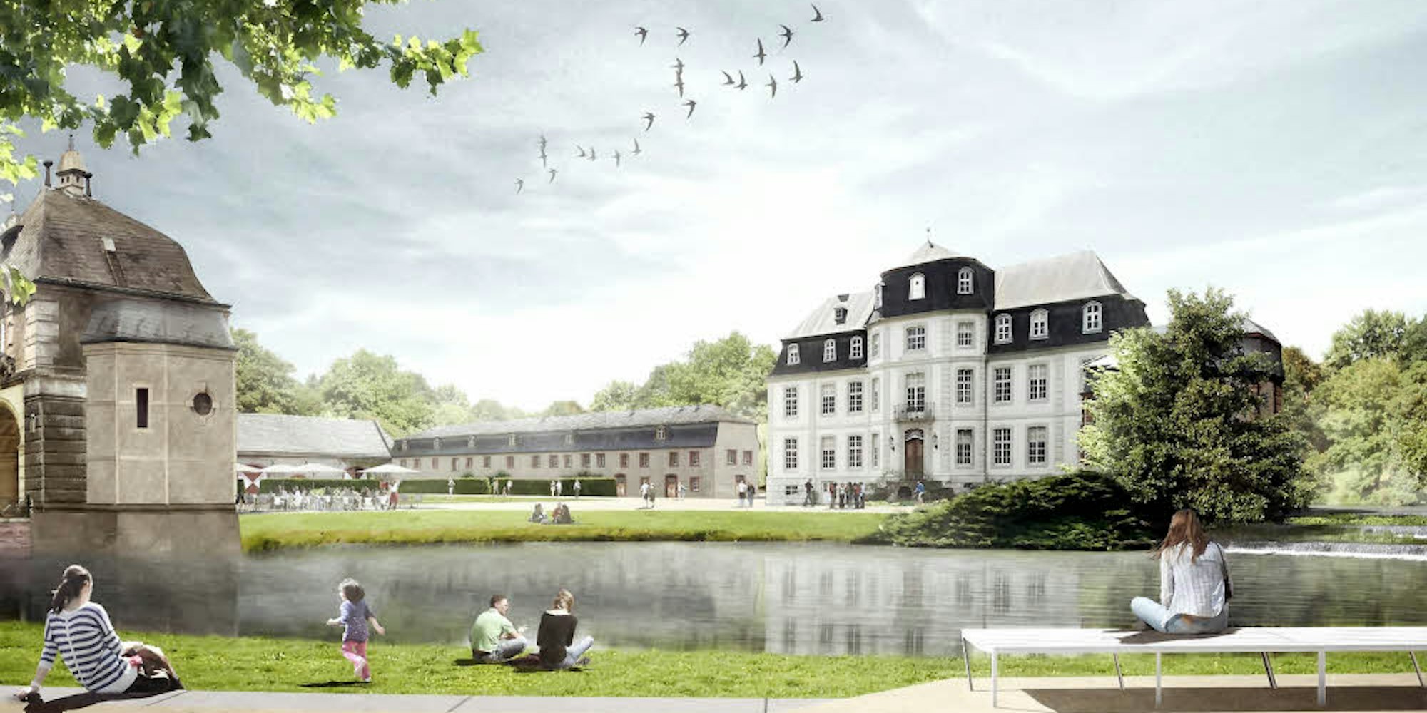 Im Rahmen des Förderprojekts „Zukunftsensemble Schloss Türnich“ soll die Wegeführung rund um das Gebäude grundlegend verbessert werden.