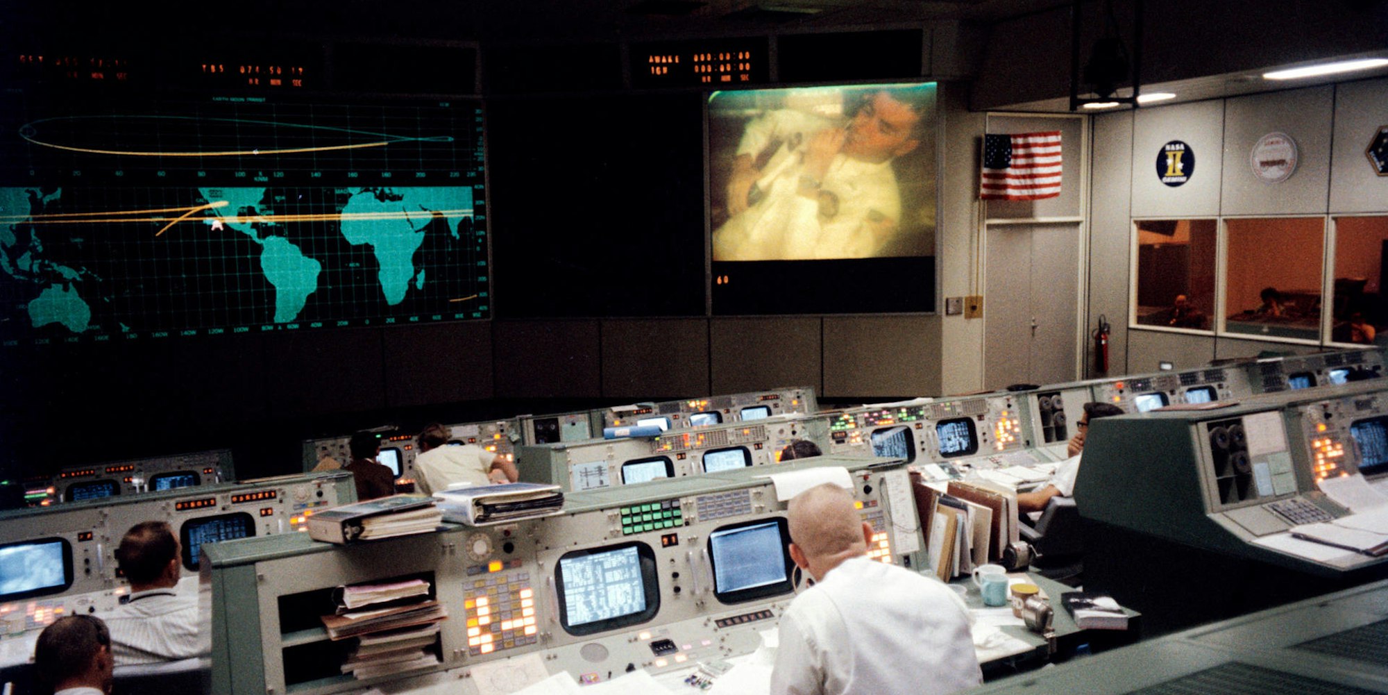 Blick ins Kontrollzentrum der Apollo-13-Mission in Houston