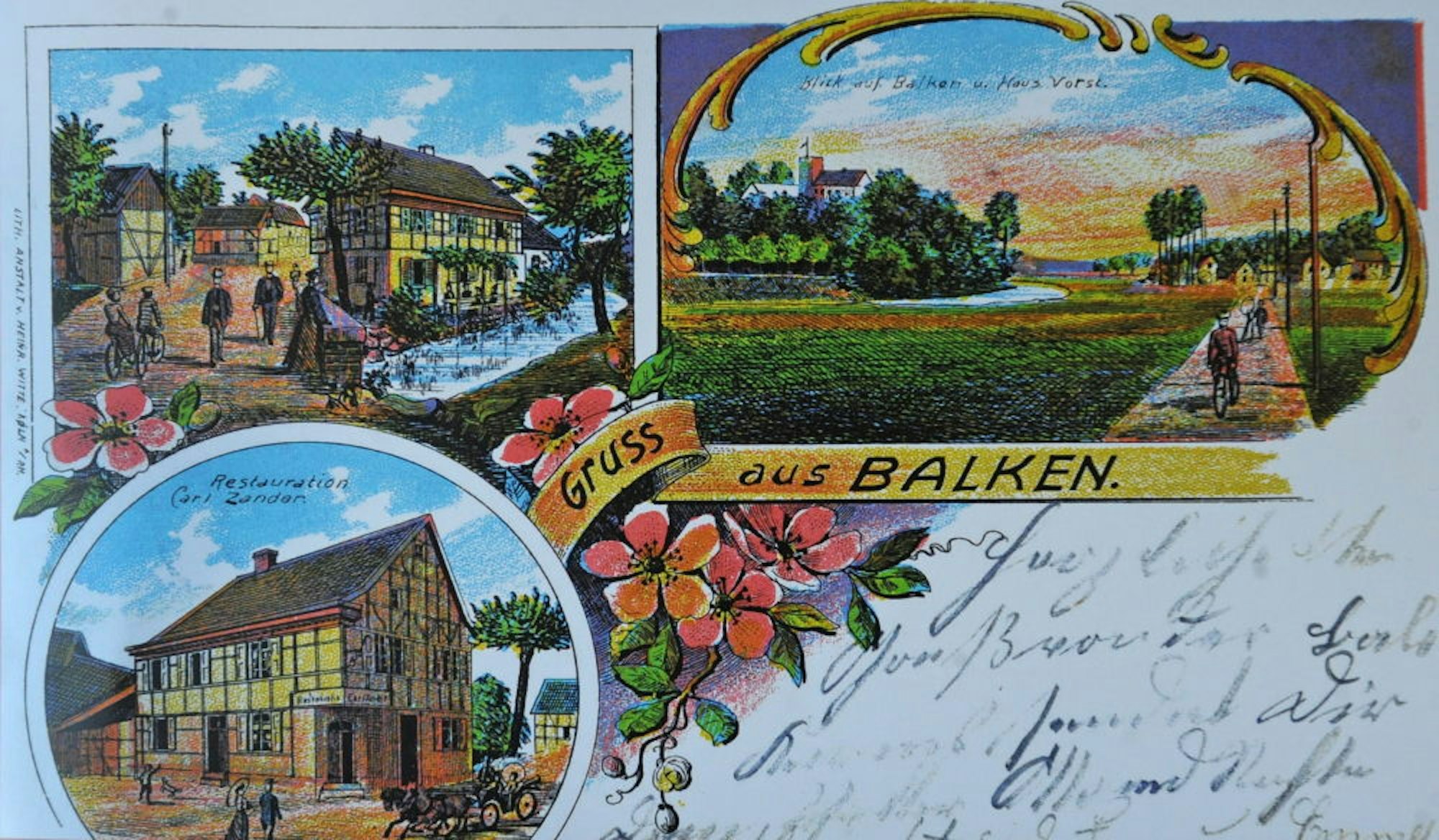Der traditionsreiche Brückenhof gehörte immer schon zum Herzen der Ortschaft Balken und ragte schon früher spitz in die Straße vor, wie diese kolorierte Postkarte aus dem Jahre 1905 zeigt.