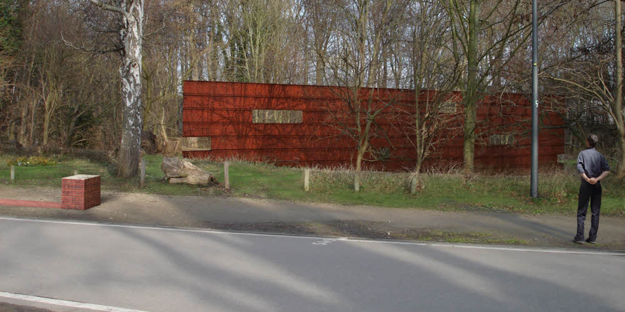 An Walter-Binder-Weg soll künftig eine Stahlwand an das ehemalige Deportaionslager in Müngersdorf erinnern.