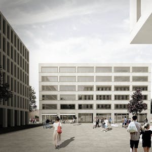 So könnte der Campus zwischen den Verwaltungsgebäuden von Universität und Studierendenwerk aussehen.
