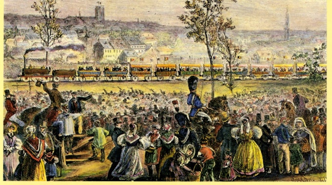 Jubel allerorten: die Eröffnung der ersten Eisenbahnlinie auf dem Kontinent zwischen Brüssel und Mechelen im Mai 1835.