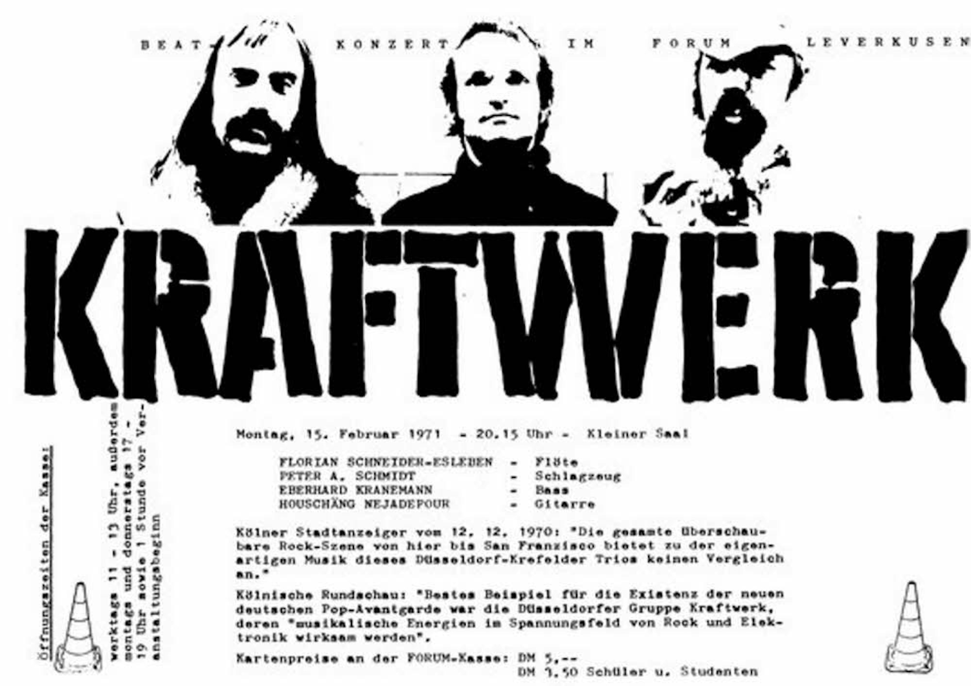 So sah das  Poster zum ersten Kraftwerk-Konzert  im Forum 1971 aus