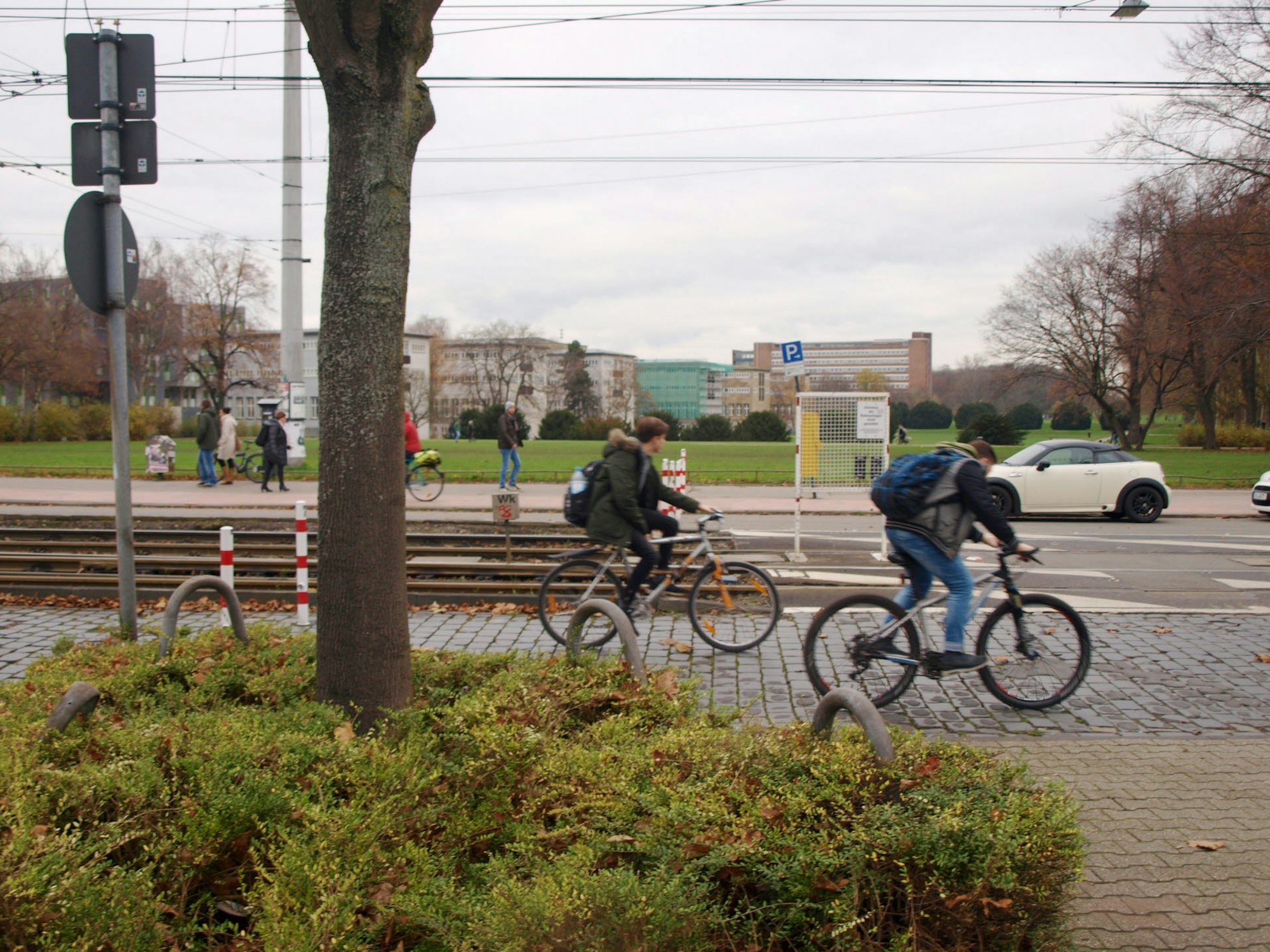 Radfahrer genießen die Freiheit auf der für den Autoverkehr gesperrten Zülpicher Straße.