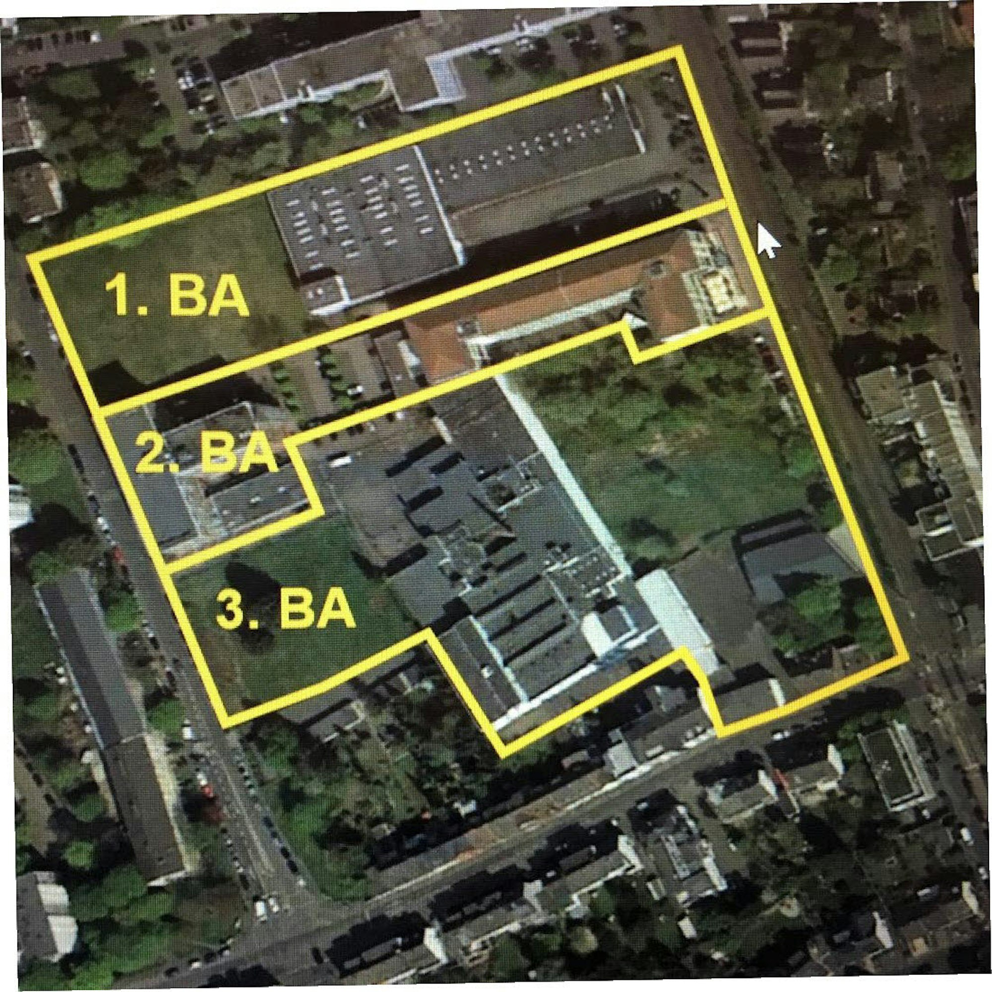 Das Areal mit der Einteilung in drei Baufelder (BA)