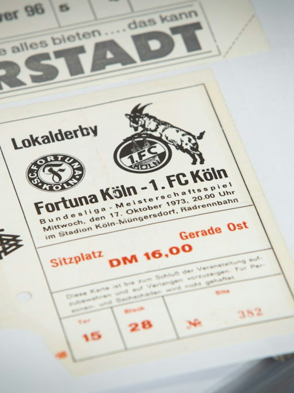 Das Ticket vom erstklassigen Kölner Stadtderby.