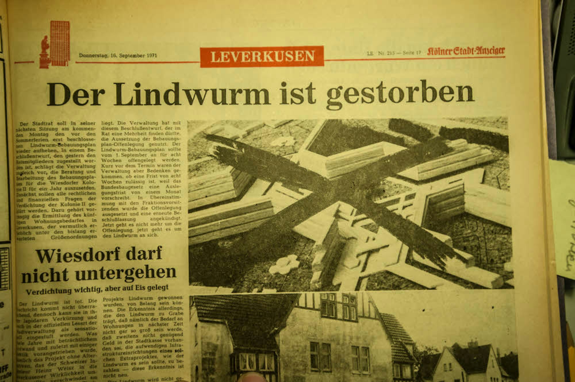 „Der Lindwurm ist gestorben“, titelte der Leverkusener Anzeiger am 16. September 1971.