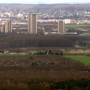 Ein Panorama-Blick aus dem ehemaligen Deutsche Welle-Turm auf den Kölnberg.