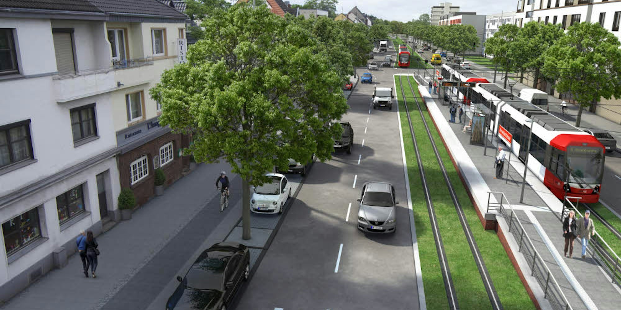 Die Haltestelle Ahrweilerstraße nach dem Umbau: Die Bonner Straße soll mit einem Allee-Charakter ein attraktiveres Einfallstor nach Köln werden.