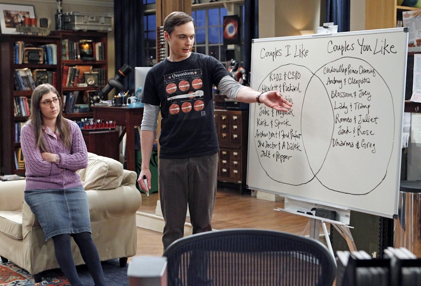 Sheldon Cooper (Jim Parsons) und Amy Farrah Fowler (Mayim Bialik) in einer Szene der Serie.