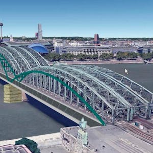 Auf der Südseite soll eine vierte Bogenbrücke entstehen, um mehr Platz für Fußgänger und Radfahrer zu schaffen. (Visualisierung)