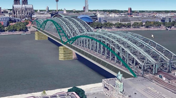 Auf der Südseite soll eine vierte Bogenbrücke entstehen, um mehr Platz für Fußgänger und Radfahrer zu schaffen. (Visualisierung)