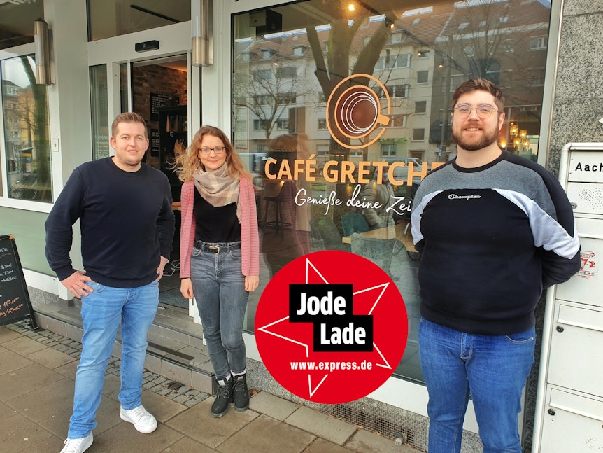 Dennis Malzkorn, Laura Heinze und David Heinze vom Café Gretchen auf der Aachener Straße.
