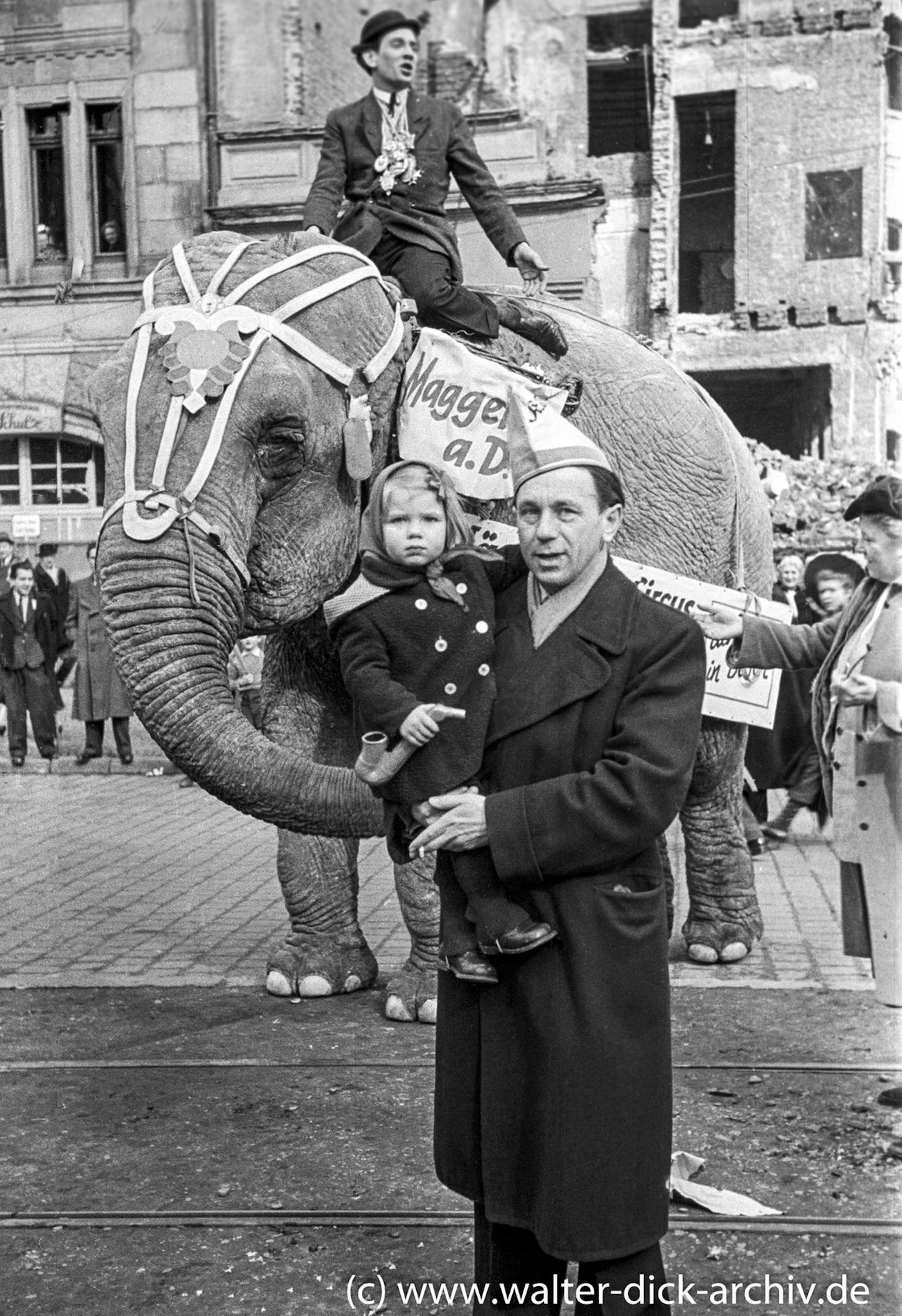 Vater und Kind vor Elefant