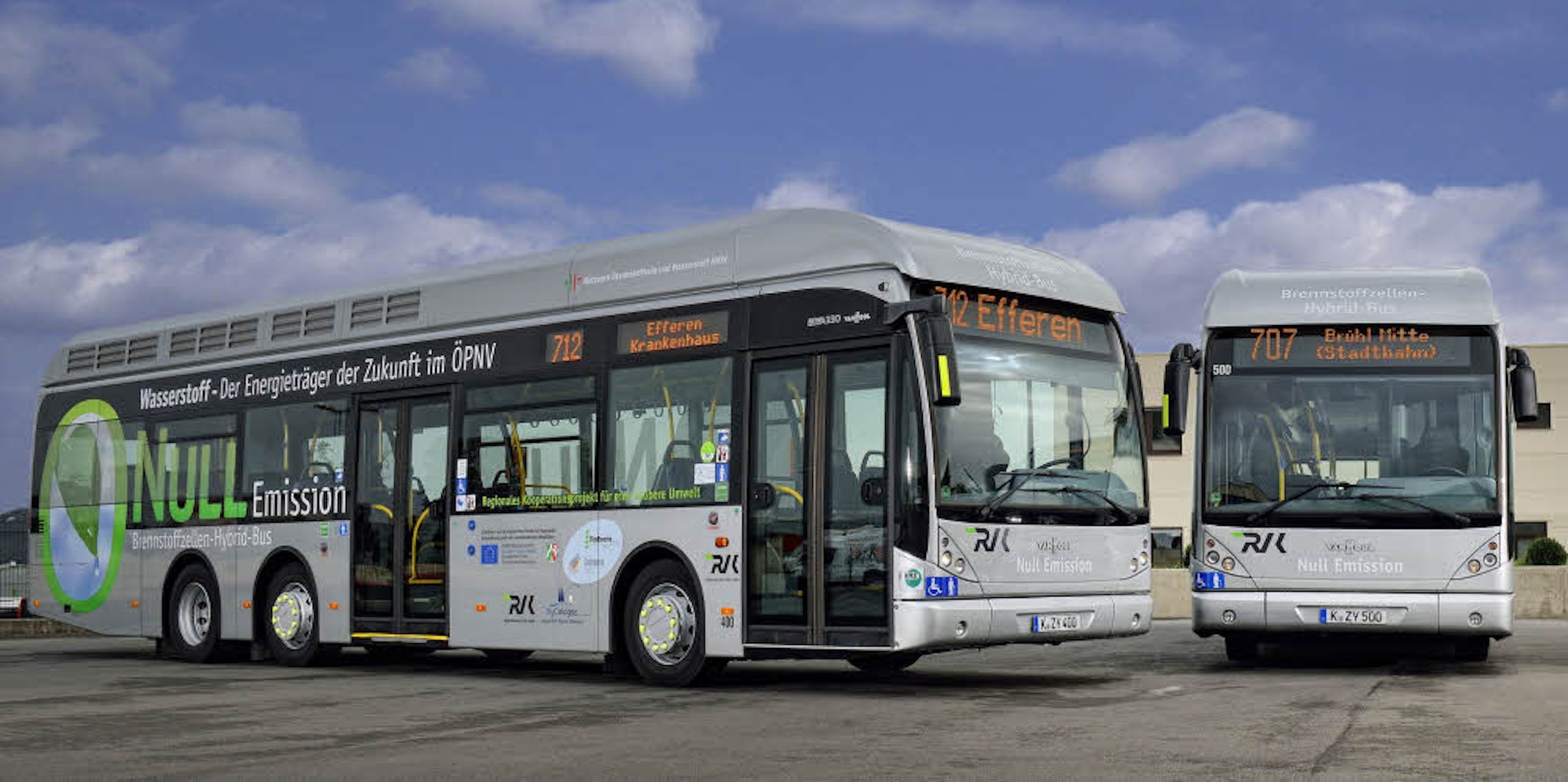 Seit 2011 fahren im ÖPNV der Städte Hürth und Brühl Brennstoffzellen-Hybridbusse in Kooperation mit der RVK.