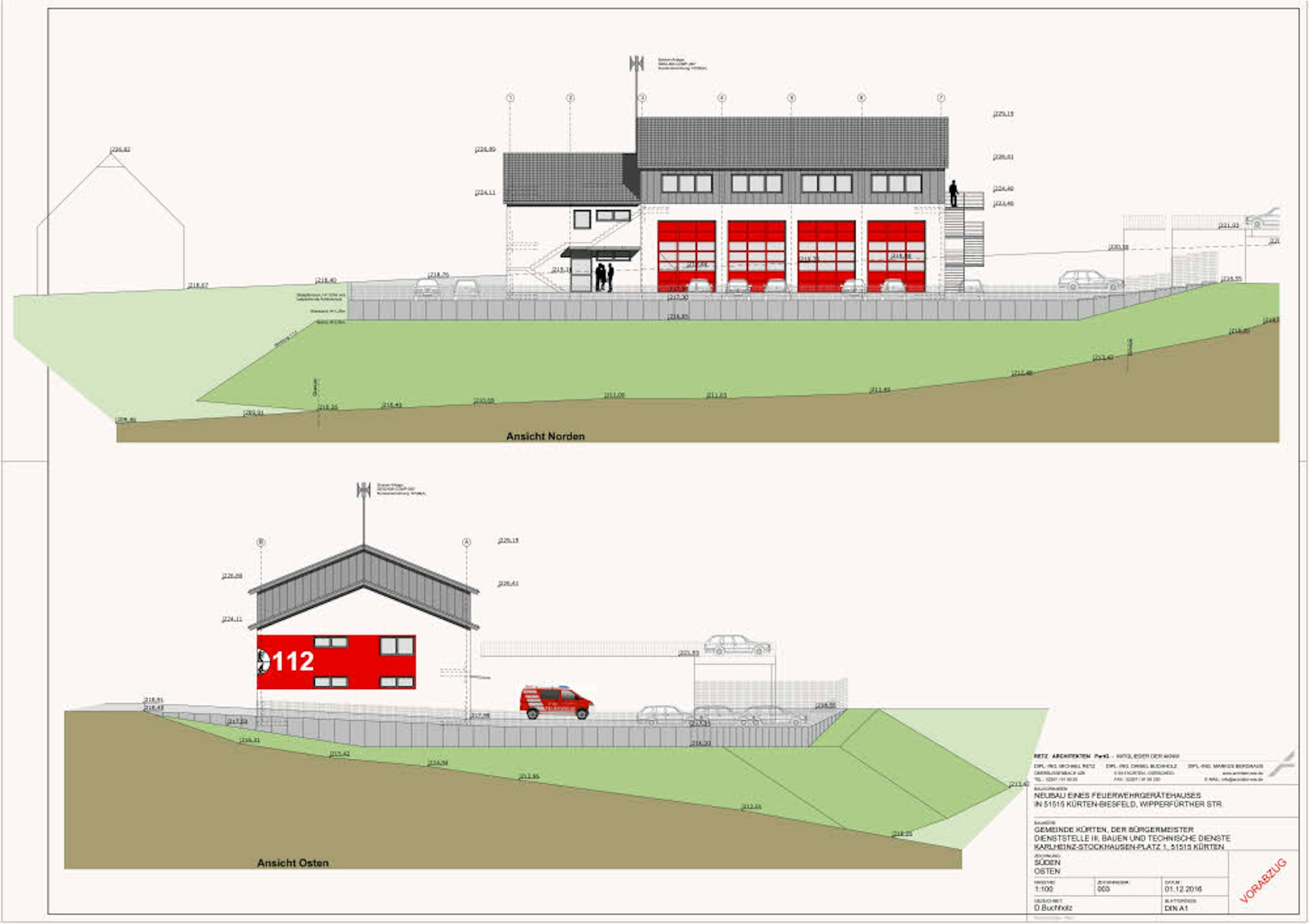 Skizze des geplanten Feuerwehrhauses in Biesfeld. Schon 2014 war der erste Entwurf im Fachausschuss vorgestellt worden.