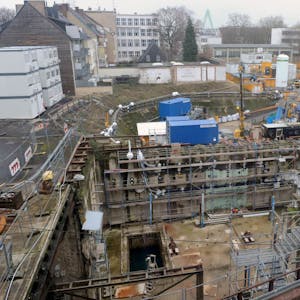 Blick auf die Baustelle am Waidmarkt, die Einsturzstelle des Historischen Archivs.